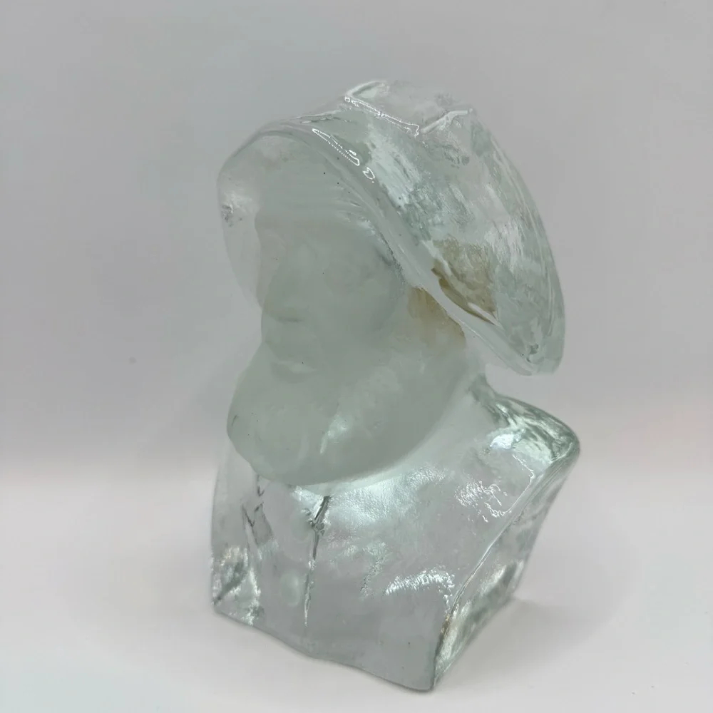 Viking Frosted Glass Nautical Captain Fisherman Sculpture Paperweight Bookend 6”